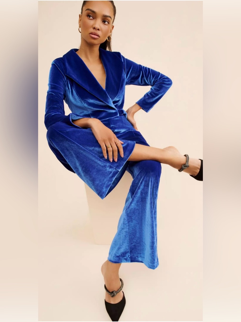 Hutch Blue Velvet Suit Jumpsuit Size 6 - Picture 2 of 7